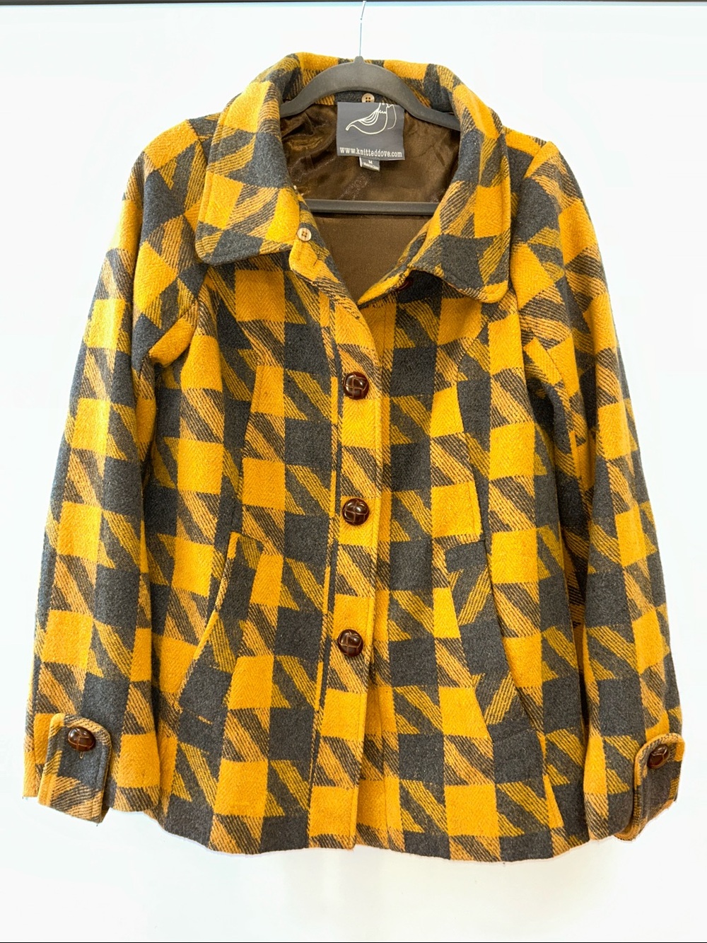 Women's Yellow & Gray Plaid Peacoat - Knitted Dove - Anthropologie